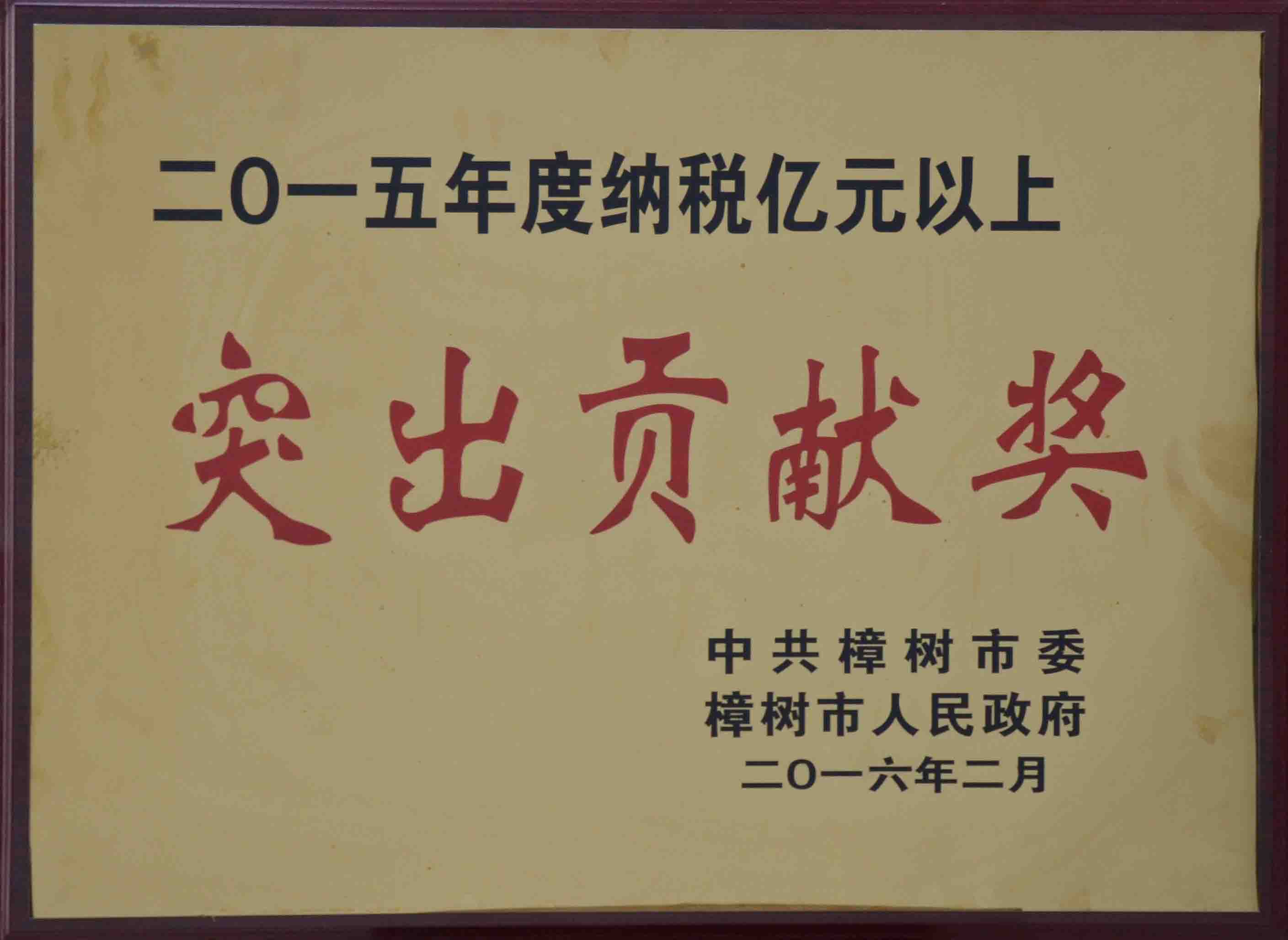 突出貢獻(xiàn)獎(jiǎng)(2015年度納稅億元以上)